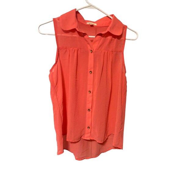 Hearts Womens Size Medium Button Up Orange Tank Top Shirt Semi Sheer Blouse - Picture 1 of 3